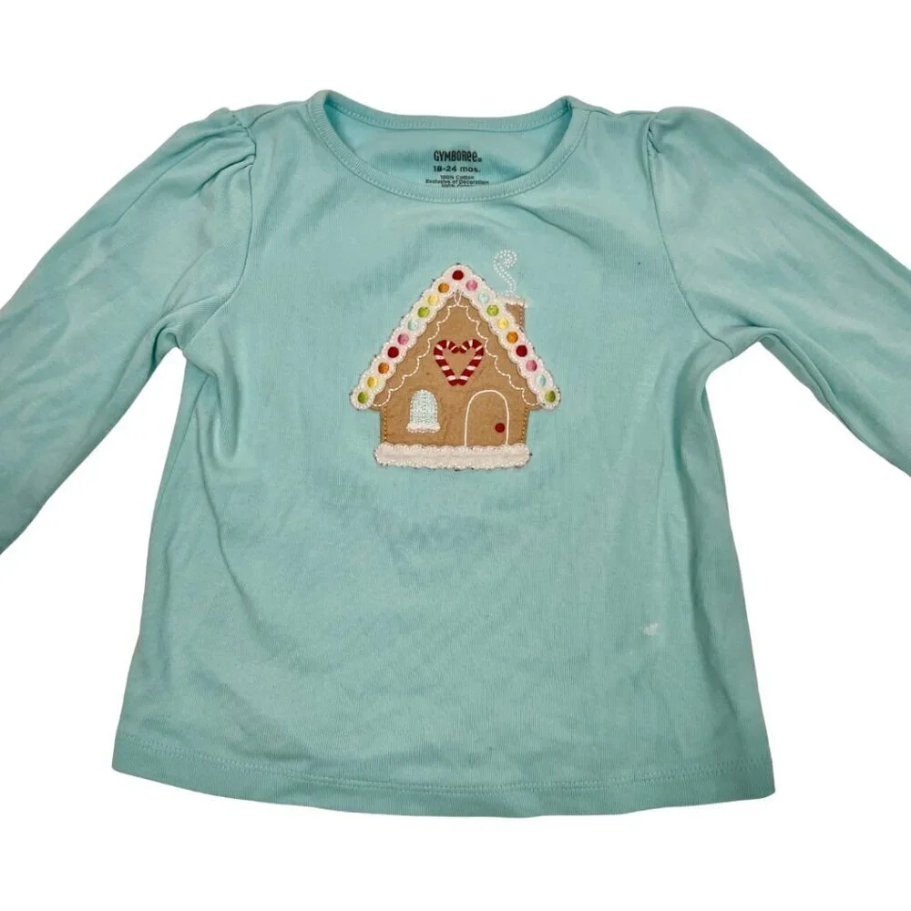 Y2K Gymboree 18-24 month Gingerbread house Blue long sleeve t-shirt